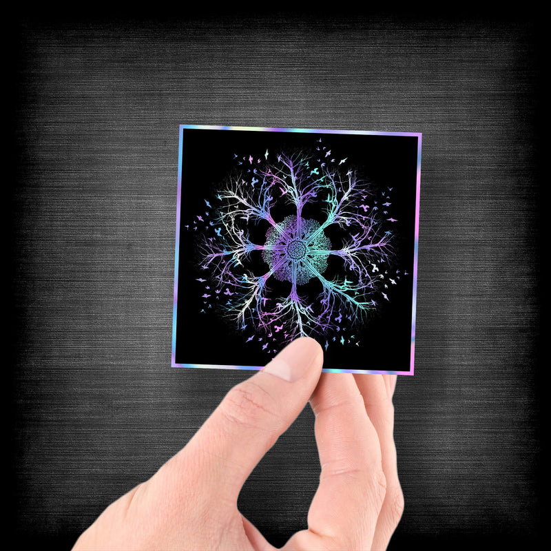 Tree & Bird Abstract Art Mandala - Premium Hologram Sticker