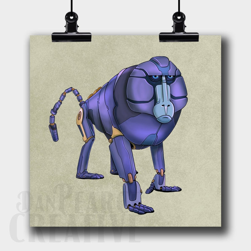 Baboon Robot Fine Art Print Created - Dan Pearce Sticker Shop