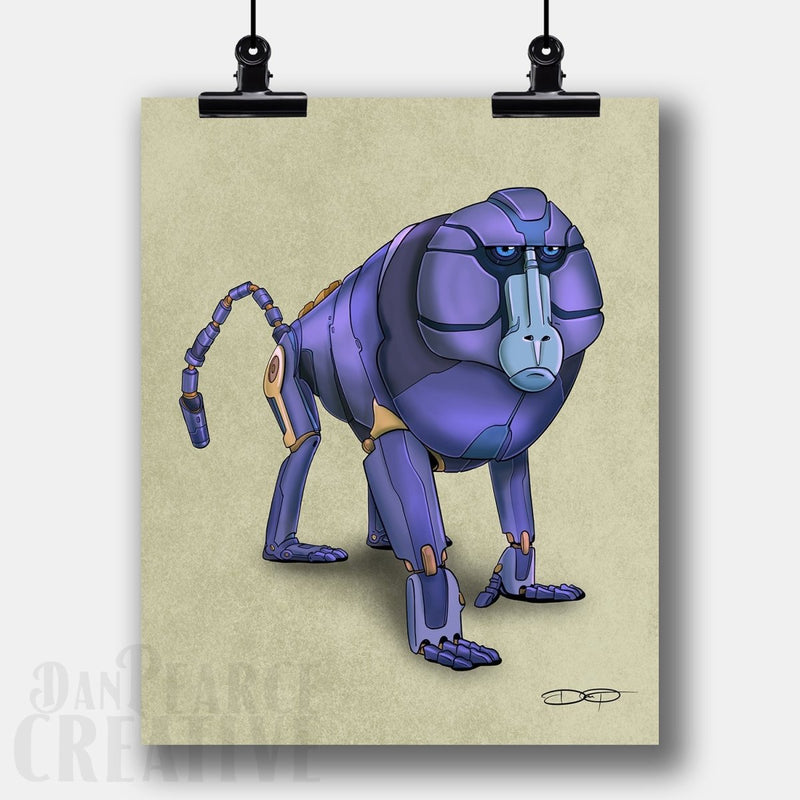 Baboon Robot Fine Art Print Created - Dan Pearce Sticker Shop