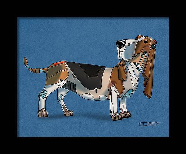 Basset Hound Robot Dog Fine Art Print Created - Dan Pearce Sticker Shop