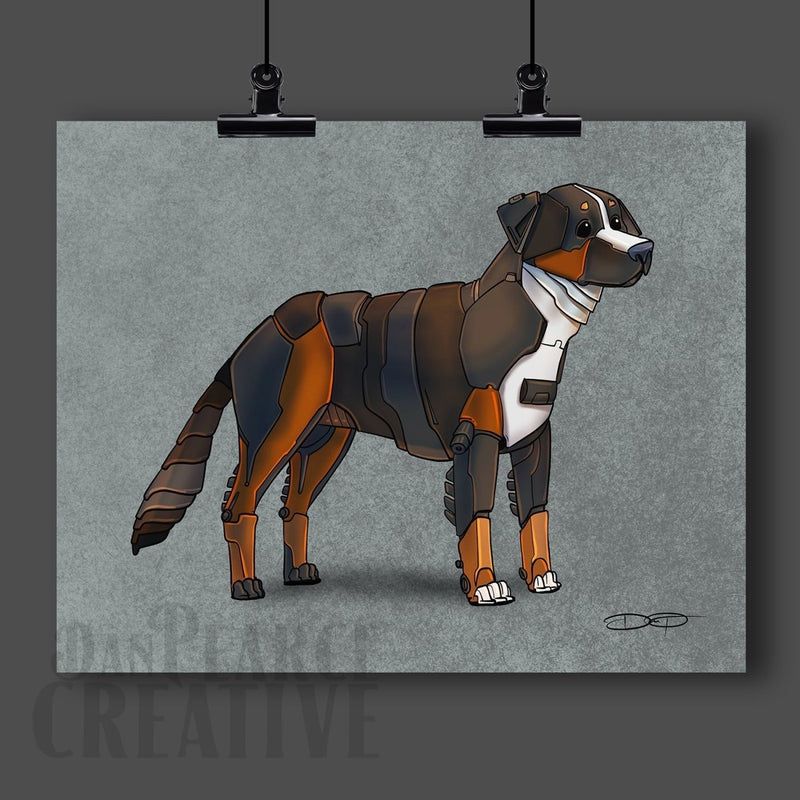 Bernese Mountain Dog Robot Dog Fine Art Print Created - Dan Pearce Sticker Shop