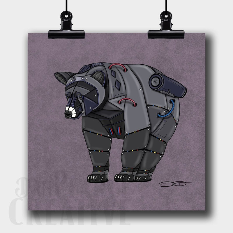 Black Bear Robot Fine Art Print Created - Dan Pearce Sticker Shop