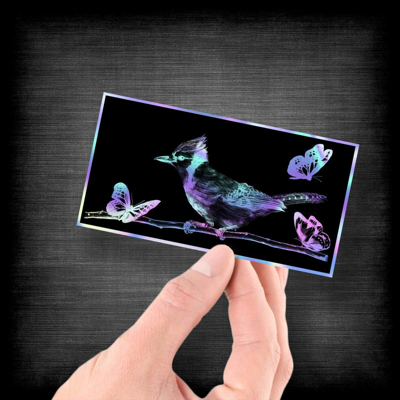 Bluejay & Butterfly - Hologram Sticker - Dan Pearce Sticker Shop