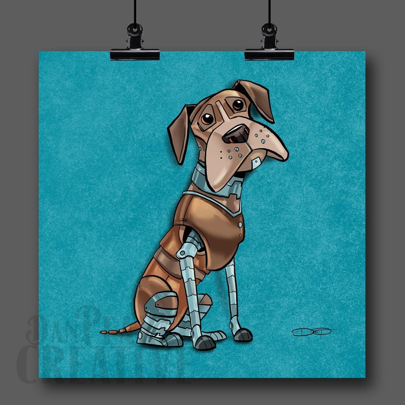 Boxer Robot Dog Fine Art Print Created - Dan Pearce Sticker Shop
