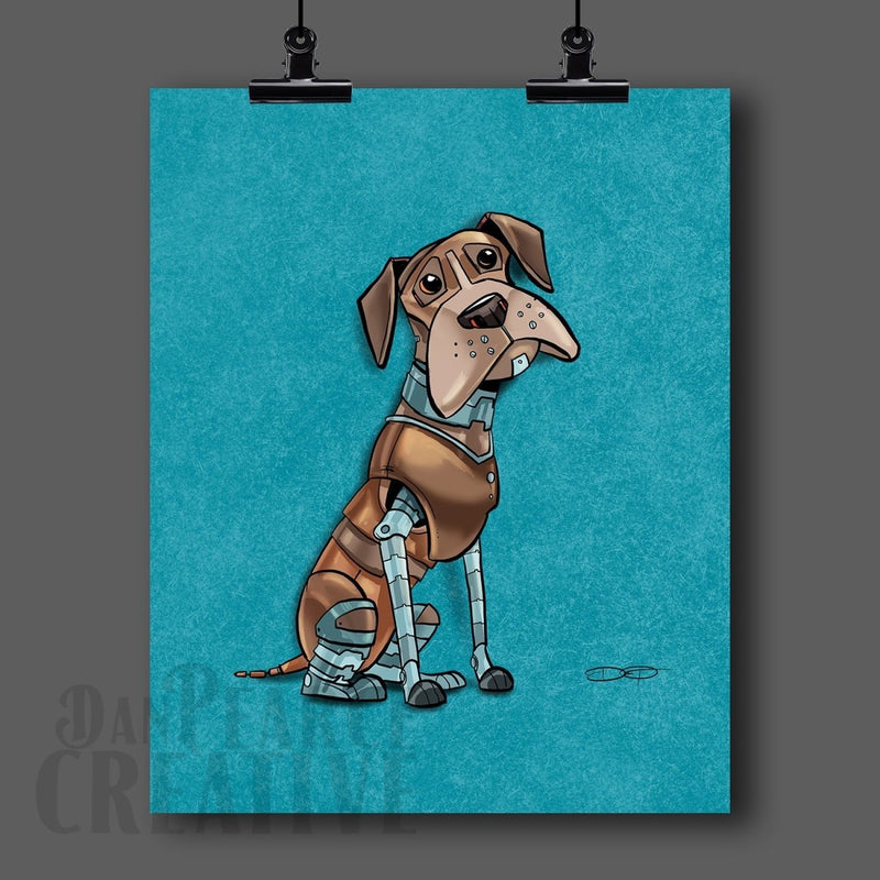 Boxer Robot Dog Fine Art Print Created - Dan Pearce Sticker Shop