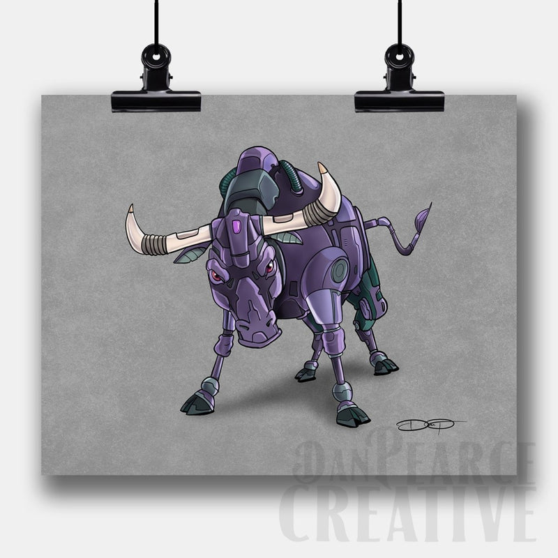 Bull Robot Fine Art Print Created - Dan Pearce Sticker Shop