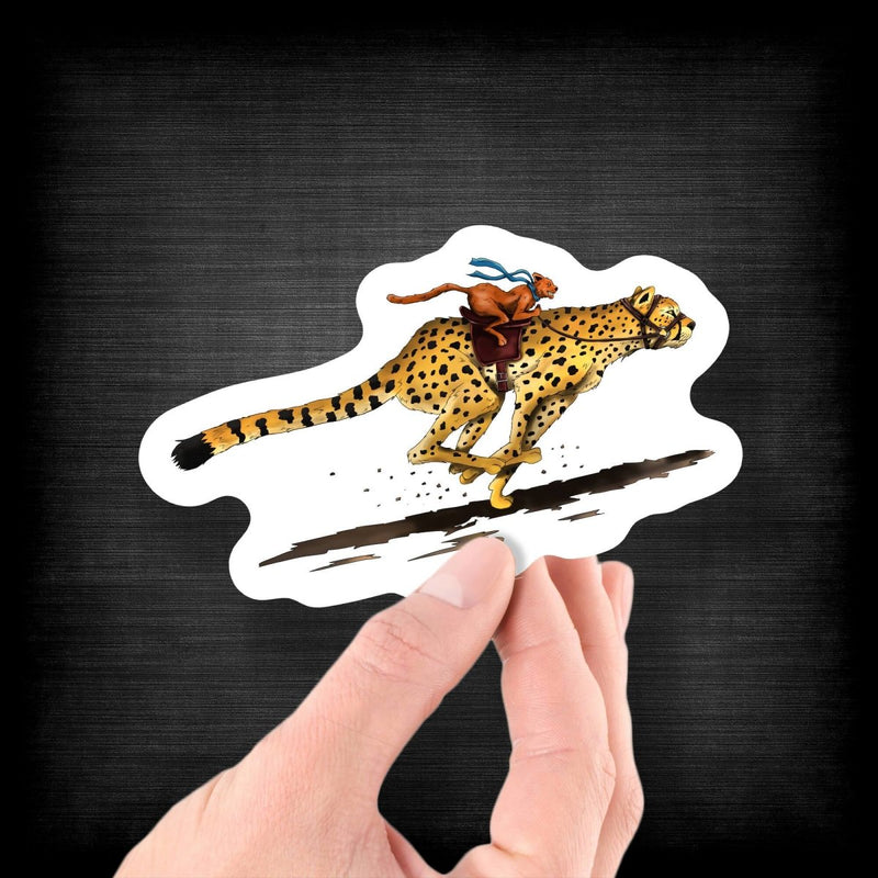 Cat Riding a Cheetah - Vinyl Sticker - Dan Pearce Sticker Shop