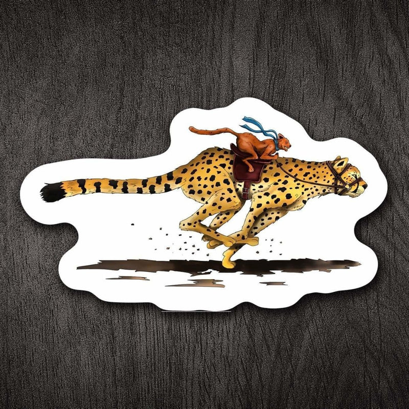 Cat Riding a Cheetah - Vinyl Sticker - Dan Pearce Sticker Shop
