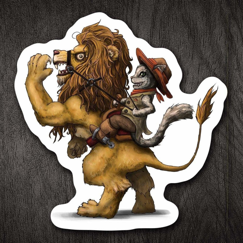 Cat Riding a Lion - Vinyl Sticker - Dan Pearce Sticker Shop