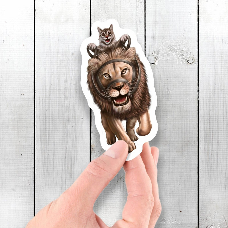 Cat Riding a Lion - Vinyl Sticker - Dan Pearce Sticker Shop