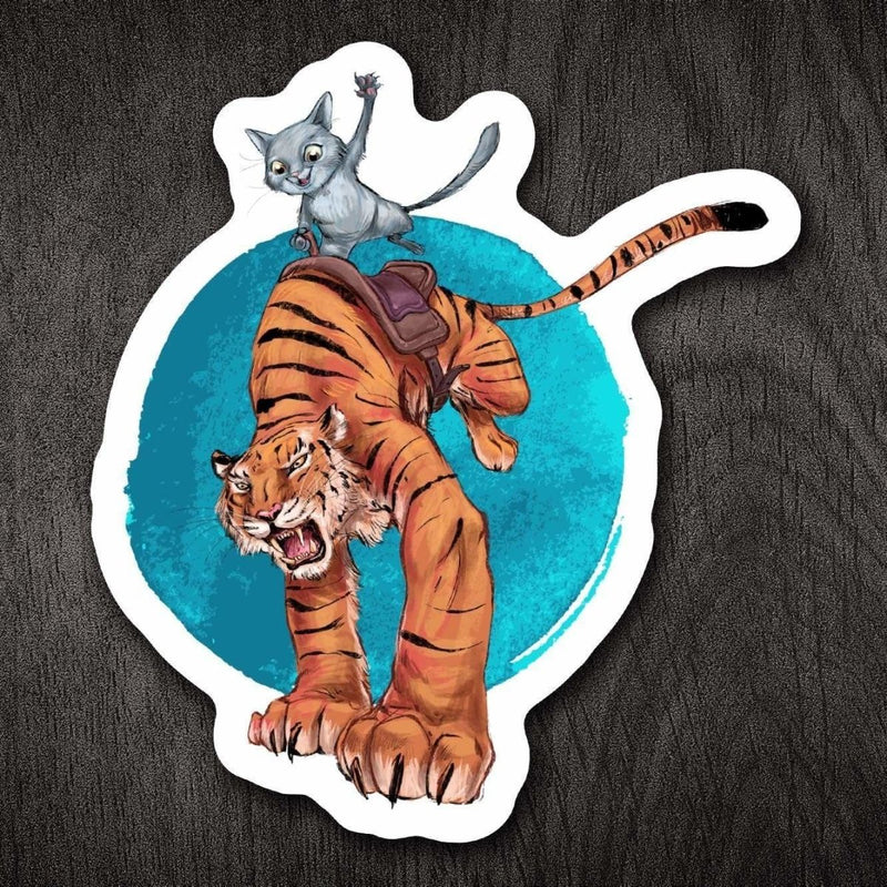 Cat Riding a Tiger - Vinyl Sticker - Dan Pearce Sticker Shop