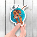 Cat Riding a Tiger - Vinyl Sticker - Dan Pearce Sticker Shop