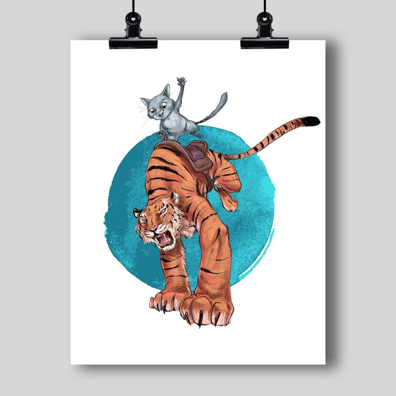 "Cat Riding the Tiger" Art Print - Dan Pearce Sticker Shop