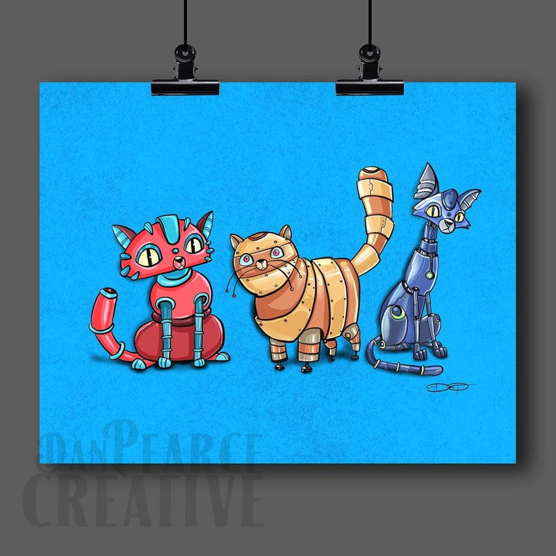 CATS! Robot Fine Art Print Created - Dan Pearce Sticker Shop