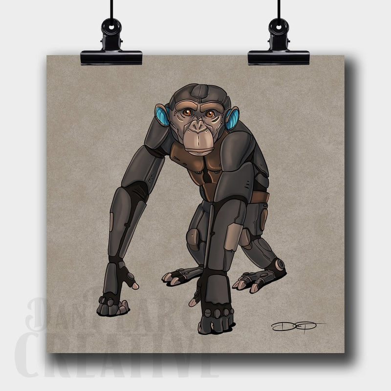 Chimpanzee Robot Fine Art Print Created - Dan Pearce Sticker Shop