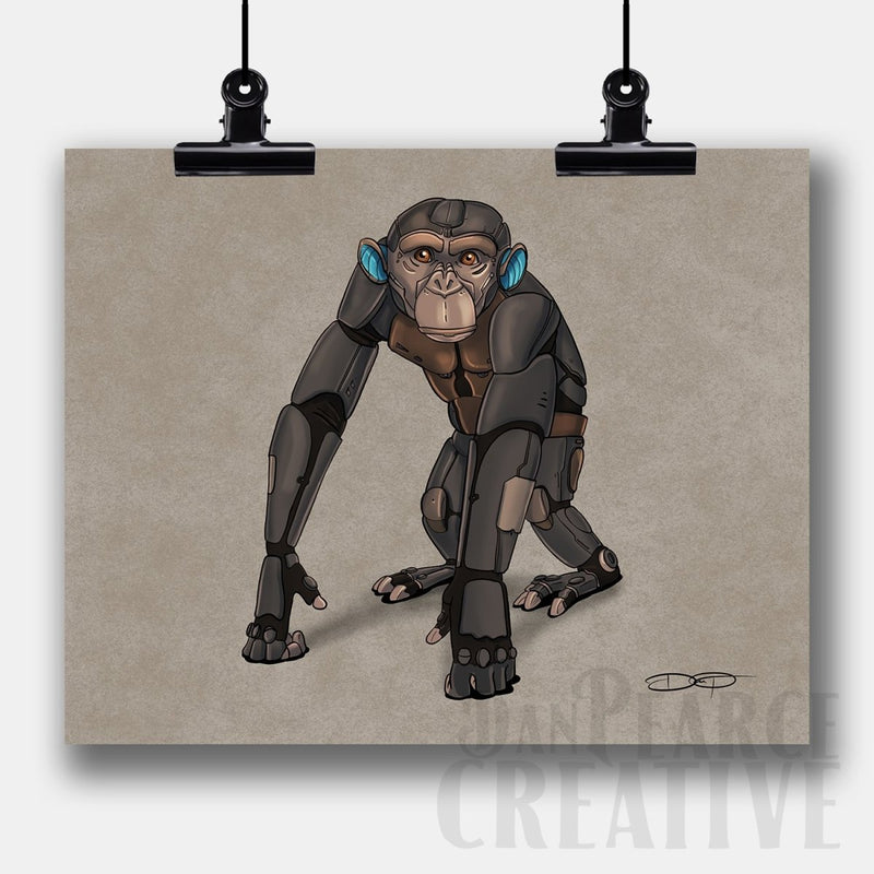 Chimpanzee Robot Fine Art Print Created - Dan Pearce Sticker Shop