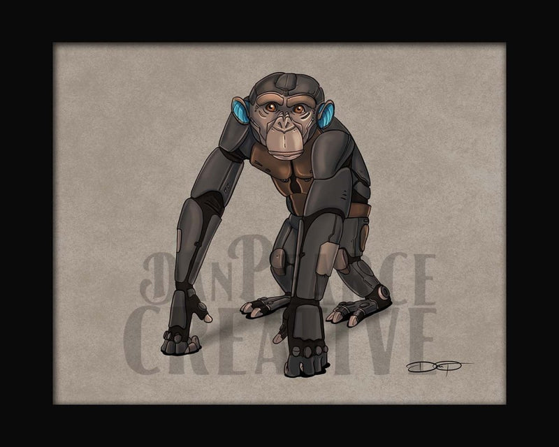Chimpanzee Robot Fine Art Print Created - Dan Pearce Sticker Shop