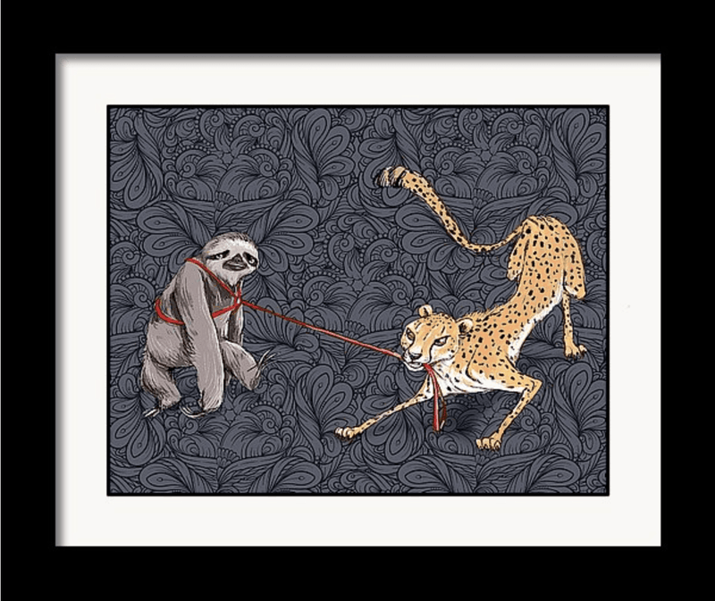 "Come On Slow Poke" Cheetah Pulling the Sloth Art Print - Dan Pearce Sticker Shop