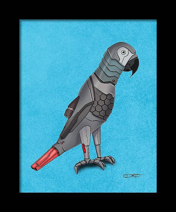 Congo African Grey Parrot Robot Fine Art Print Created - Dan Pearce Sticker Shop