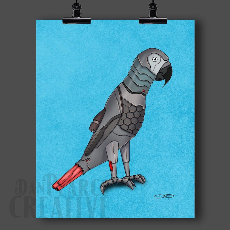 Congo African Grey Parrot Robot Fine Art Print Created - Dan Pearce Sticker Shop