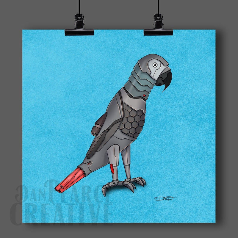 Congo African Grey Parrot Robot Fine Art Print Created - Dan Pearce Sticker Shop