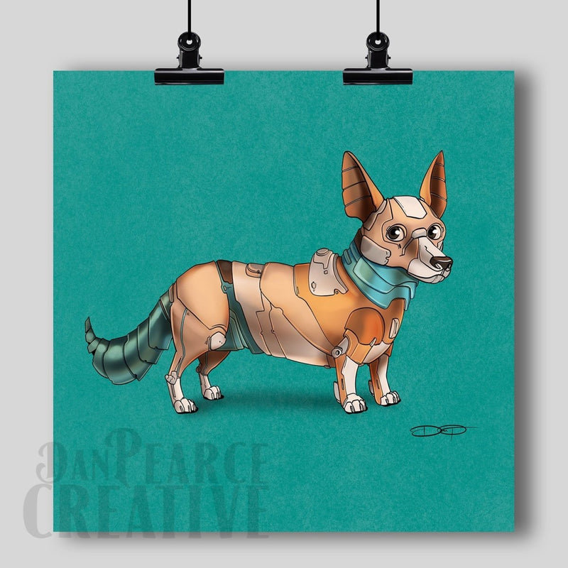 Corgi Robot Dog Fine Art Print Created - Dan Pearce Sticker Shop