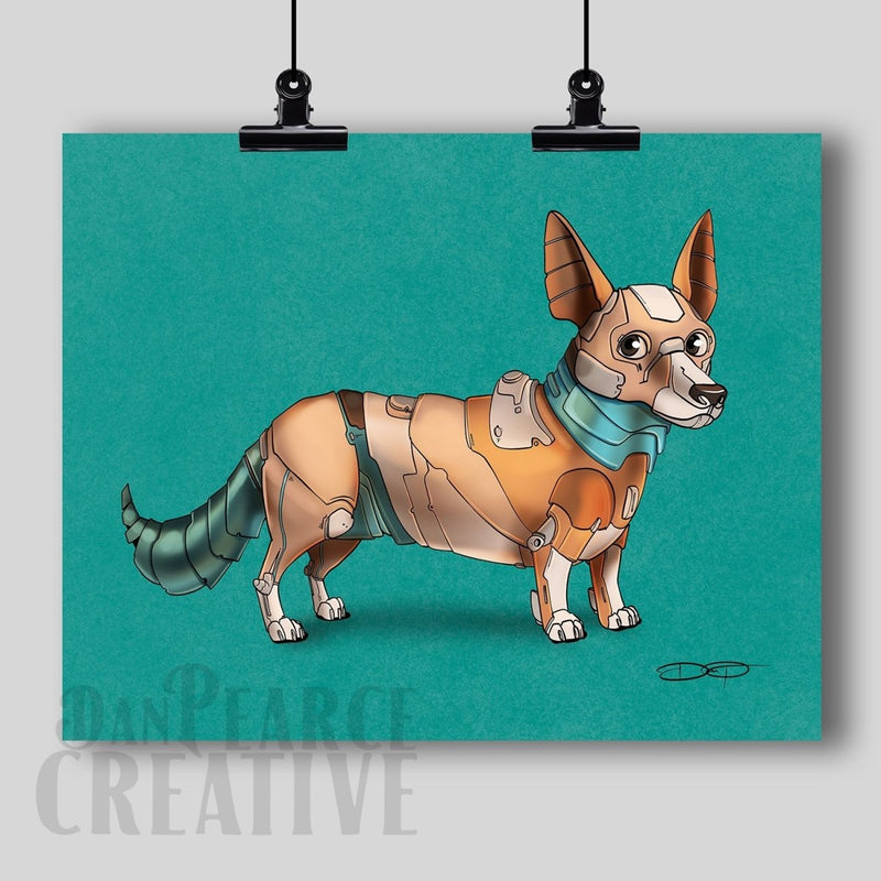 Corgi Robot Dog Fine Art Print Created - Dan Pearce Sticker Shop