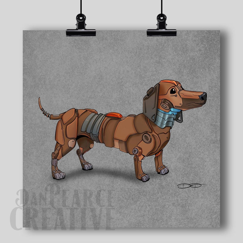 Dachshund Robot Dog Fine Art Print Created - Dan Pearce Sticker Shop