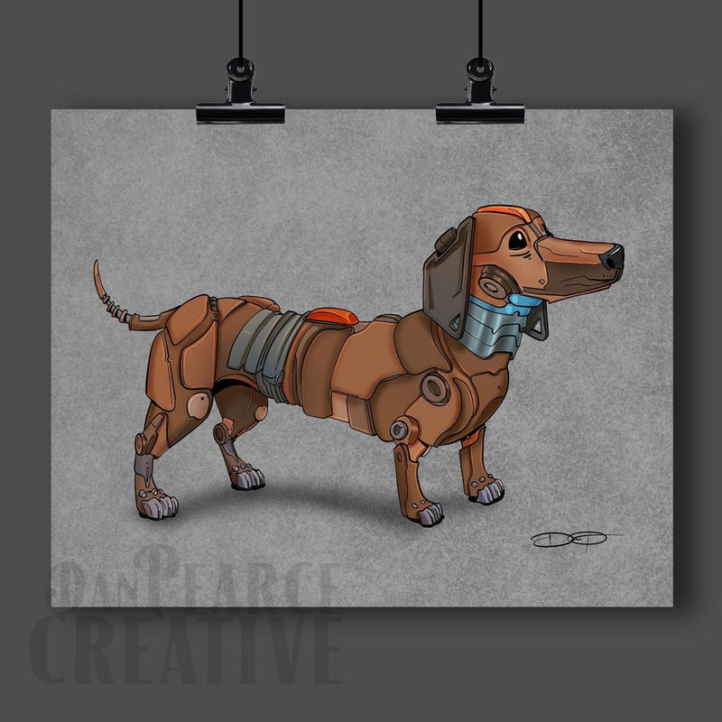 Dachshund Robot Dog Fine Art Print Created - Dan Pearce Sticker Shop