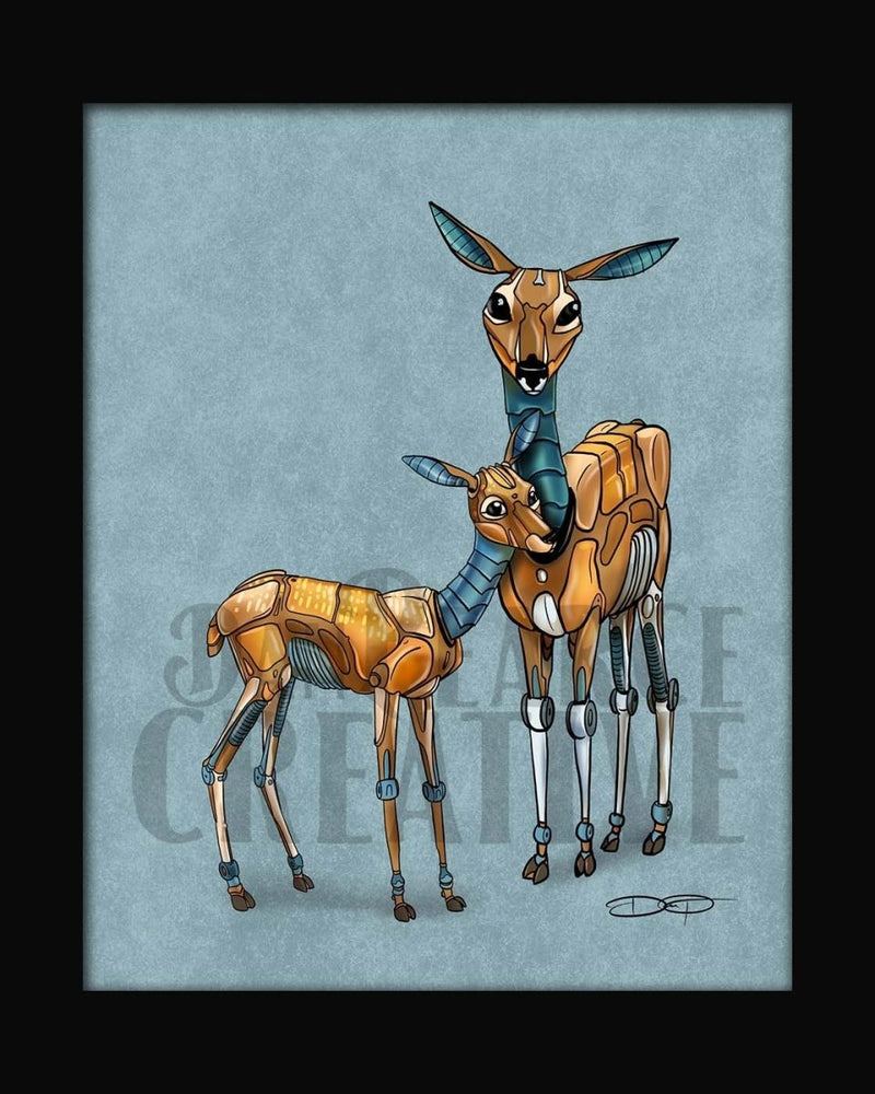 Deer & Fawn Robot Fine Art Print Created - Dan Pearce Sticker Shop