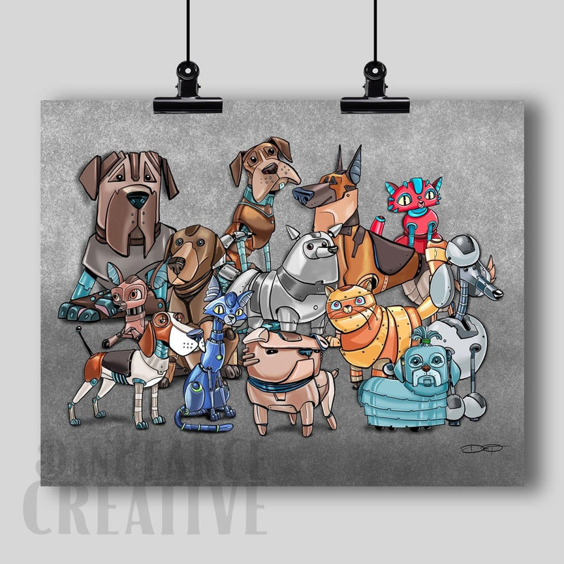 "Dog & Cat Robots" Fine Art Print - Dan Pearce Sticker Shop