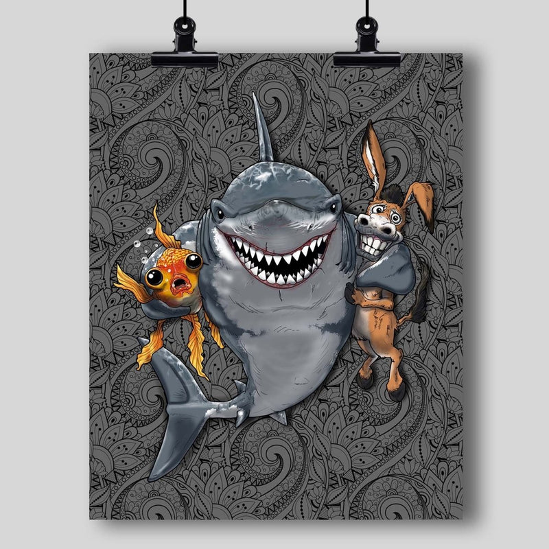 Donkey, Fish, Shark Art Print: "A Shark's Best Friends" - Dan Pearce Sticker Shop