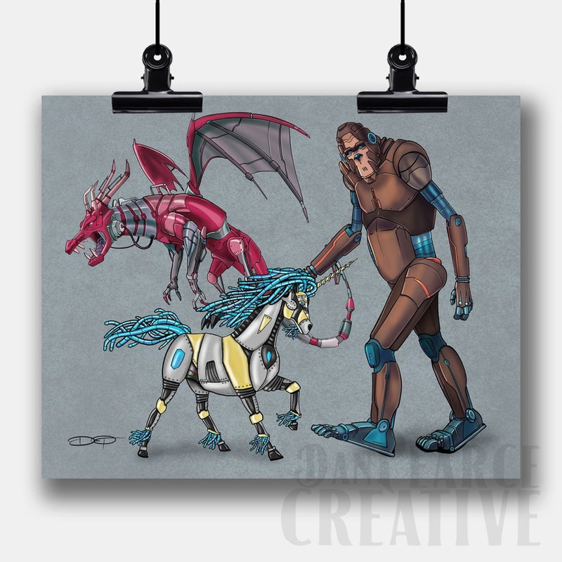 Fantasy "Bigfoot, Dragon, & Unicorn" Fine Art Print - Dan Pearce Sticker Shop