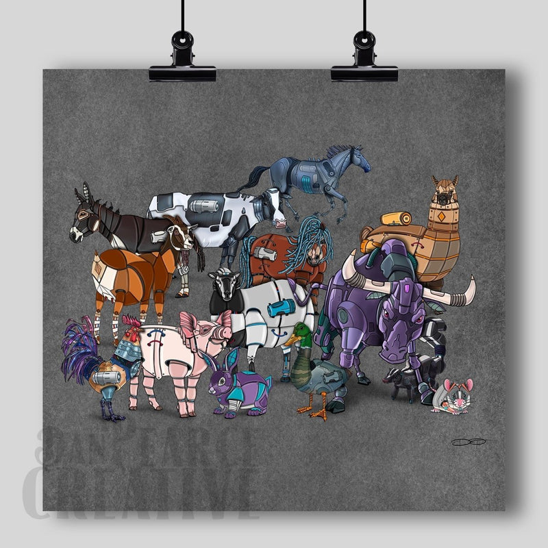 "Farm Animal Robots" Fine Art Print - Dan Pearce Sticker Shop