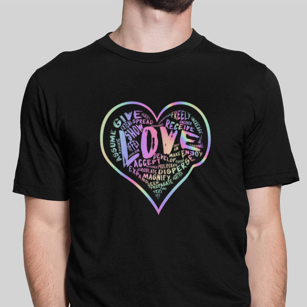 Mens Official LOVE Black T-Shirt (Hologram Version)