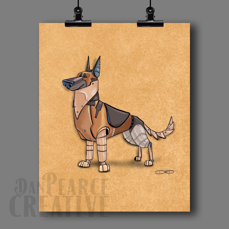 German Shepherd Robot Dog Fine Art Print - Dan Pearce Sticker Shop