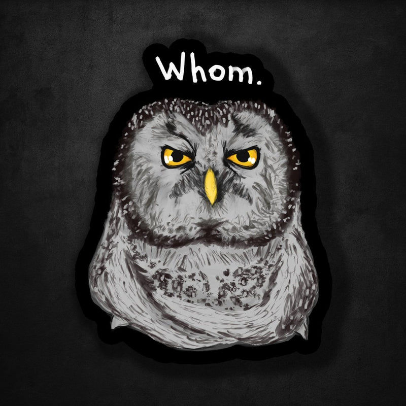 Grammar Owl Is Judging You Whom - Premium Sticker - Dan Pearce Sticker Shop