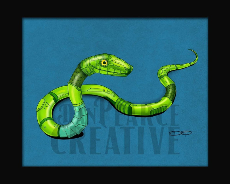 Green Mamba Snake Robot Fine Art Print - Dan Pearce Sticker Shop