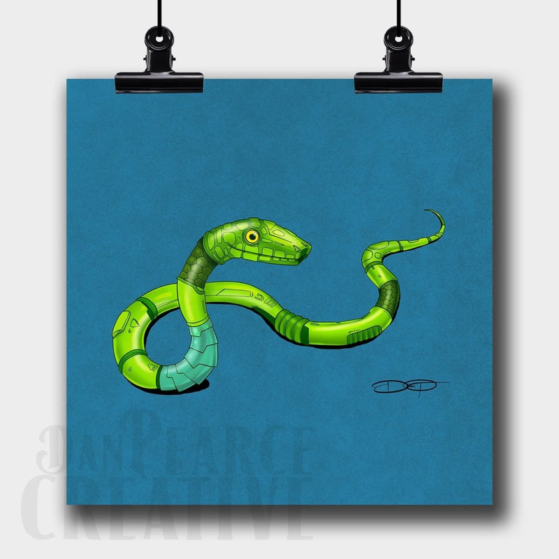 Green Mamba Snake Robot Fine Art Print - Dan Pearce Sticker Shop