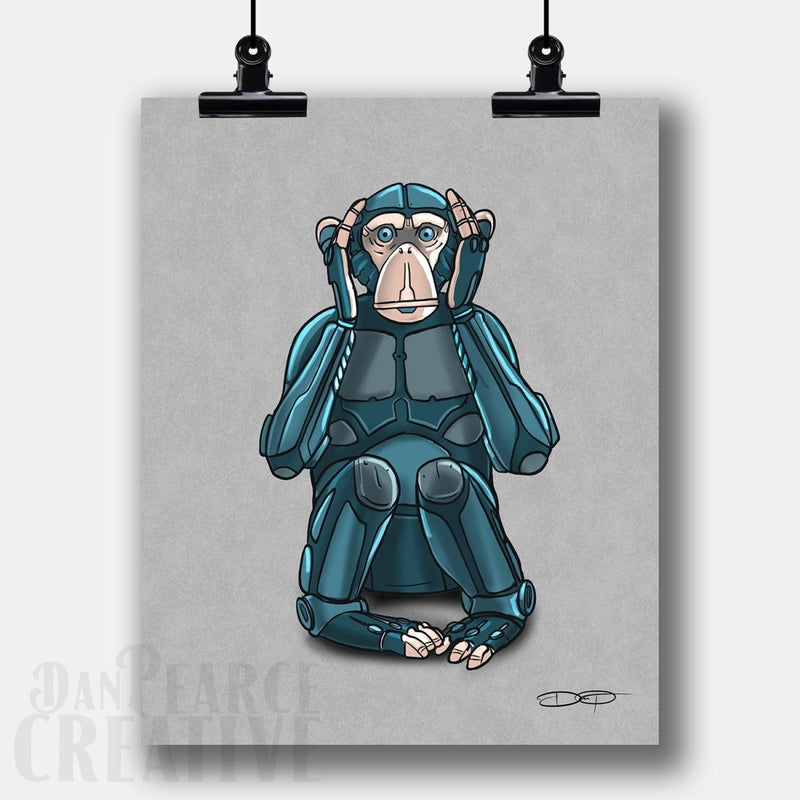 "Hear No Evil" Monkey Robot Fine Art Print - Dan Pearce Sticker Shop
