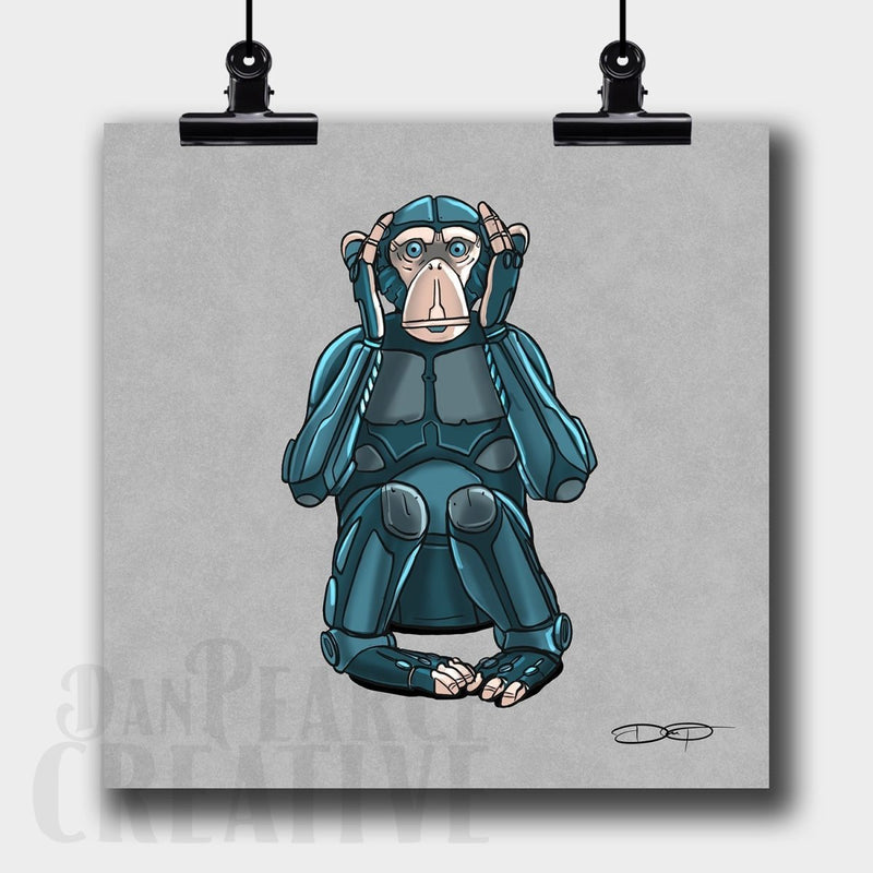 "Hear No Evil" Monkey Robot Fine Art Square Print - Dan Pearce Sticker Shop