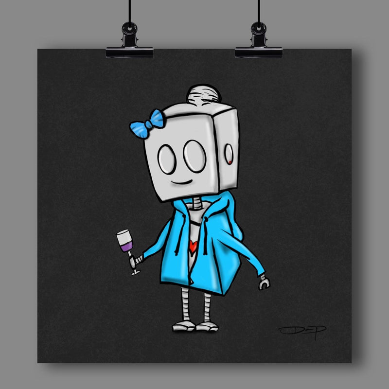 Hoodie & Wine Adorable Robot Fine Art Print - Dan Pearce Sticker Shop