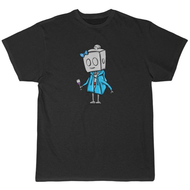 Hoodie & Wine Adorable Robot Premium Black T-Shirt - Dan Pearce Sticker Shop