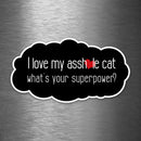 I Love My Asshole Cat - What's Your Superpower? - Vinyl Sticker - Dan Pearce Sticker Shop