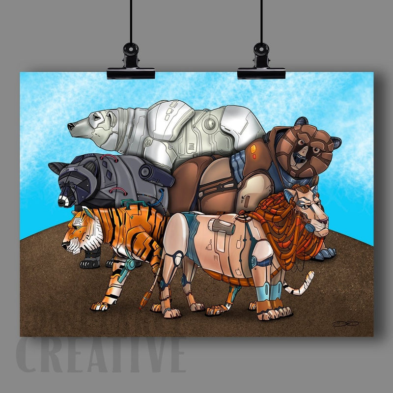 "Lions and Tigers and Bears Robot Animals" (Version 2) Fine Art Print - Dan Pearce Sticker Shop