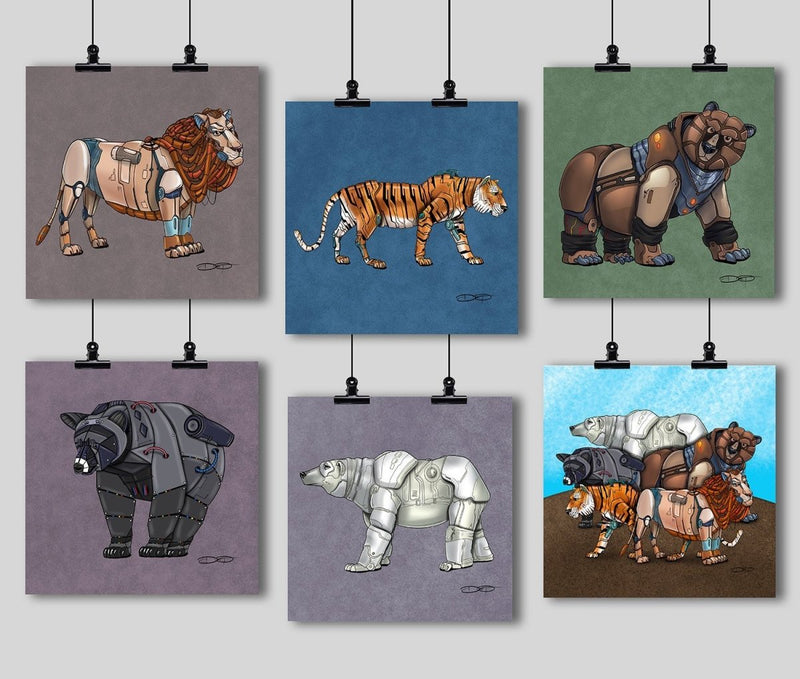 "Lions, Tigers, and Bears" Animal Robot Fine Art Prints (MULTI-PRINT) - Dan Pearce Sticker Shop