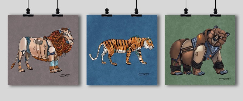 "Lions, Tigers, and Bears" Animal Robot Fine Art Prints (MULTI-PRINT) - Dan Pearce Sticker Shop