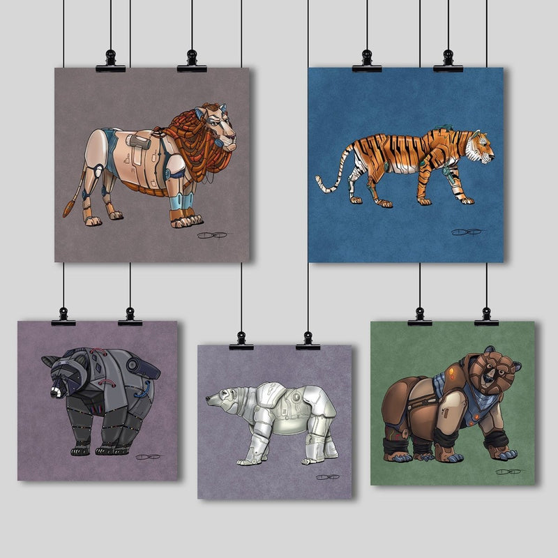 "Lions, Tigers, and Bears" Animal Robot Fine Art Prints (MULTI-PRINT) - Dan Pearce Sticker Shop