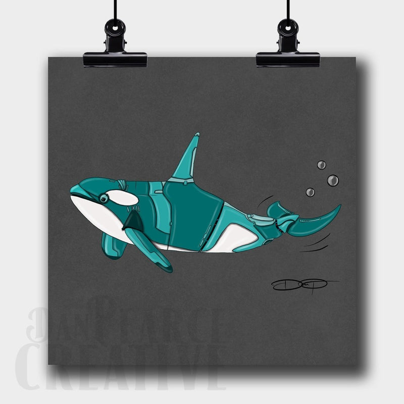 Orca Killer Whale Robot Fine Art Print - Dan Pearce Sticker Shop