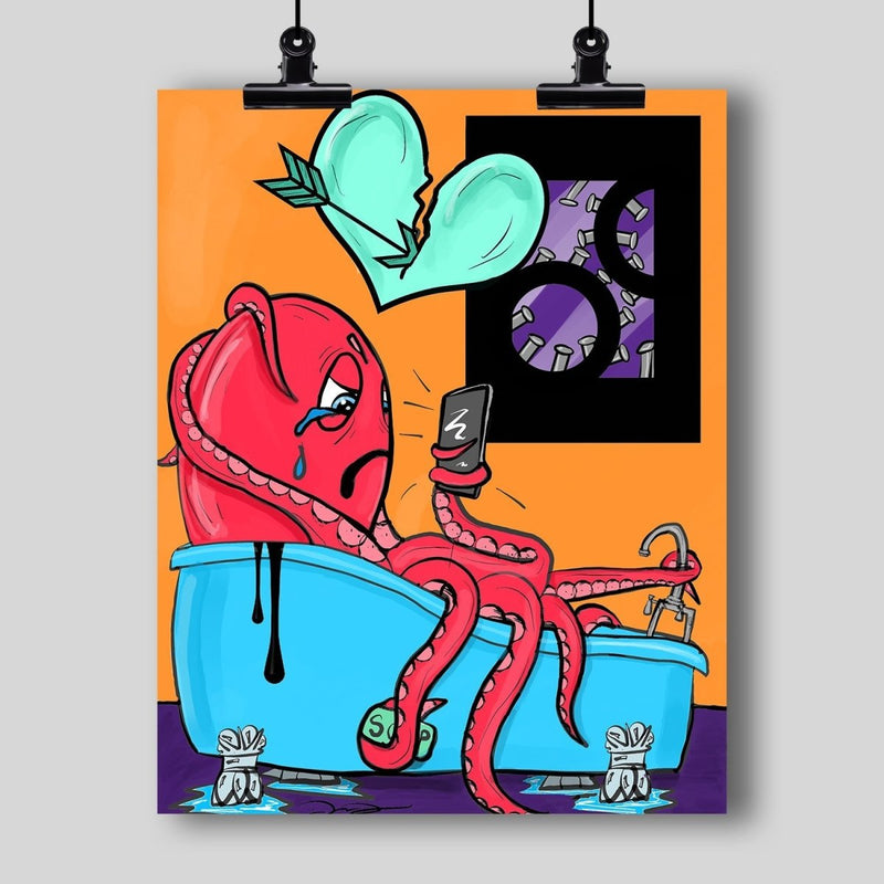"Perpetually Forlorn" Lonely Octopus Pop Art Print - Dan Pearce Sticker Shop